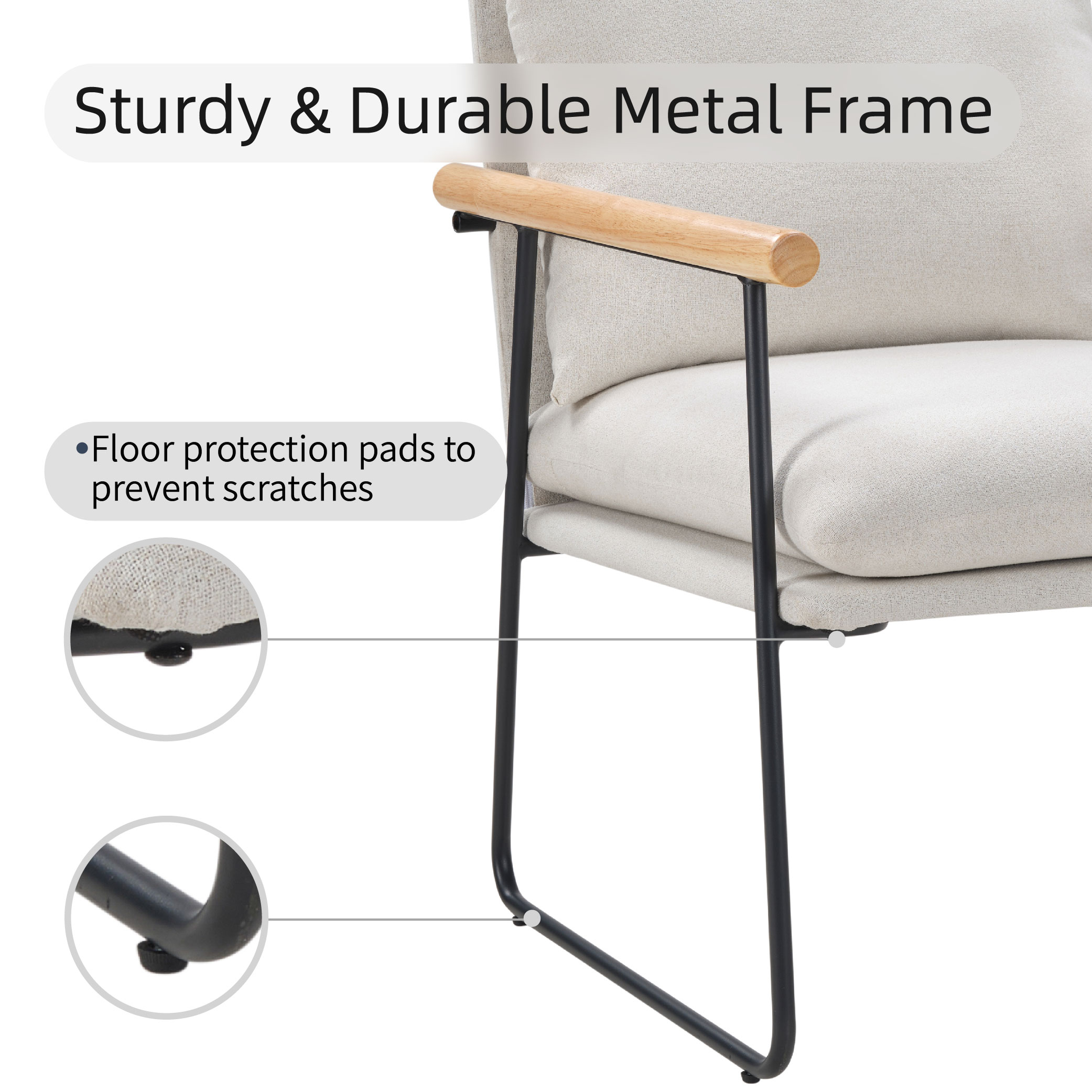 Modern Accent Chair, Comfy Chair With Removable Cushion, Vanity Chair With Wood Armrests For Living Room, Bedroom, White_voghion.com